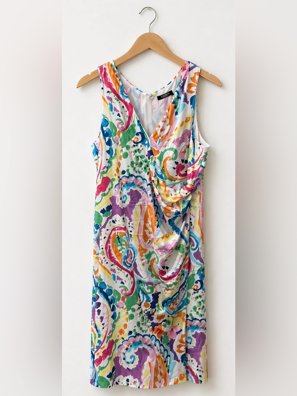 Lauren Ralph Lauren Colorful Paisley Ruched Dress Size 12 NWT Sleeveless Sheath
